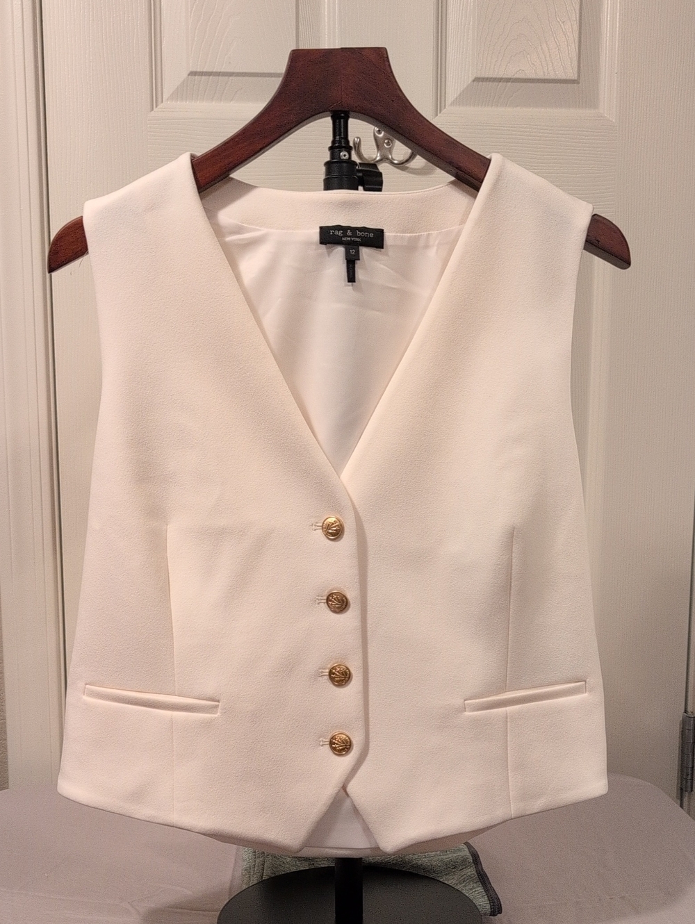 rag & bone Cream V-Neck Button Vest with Gold Buttons